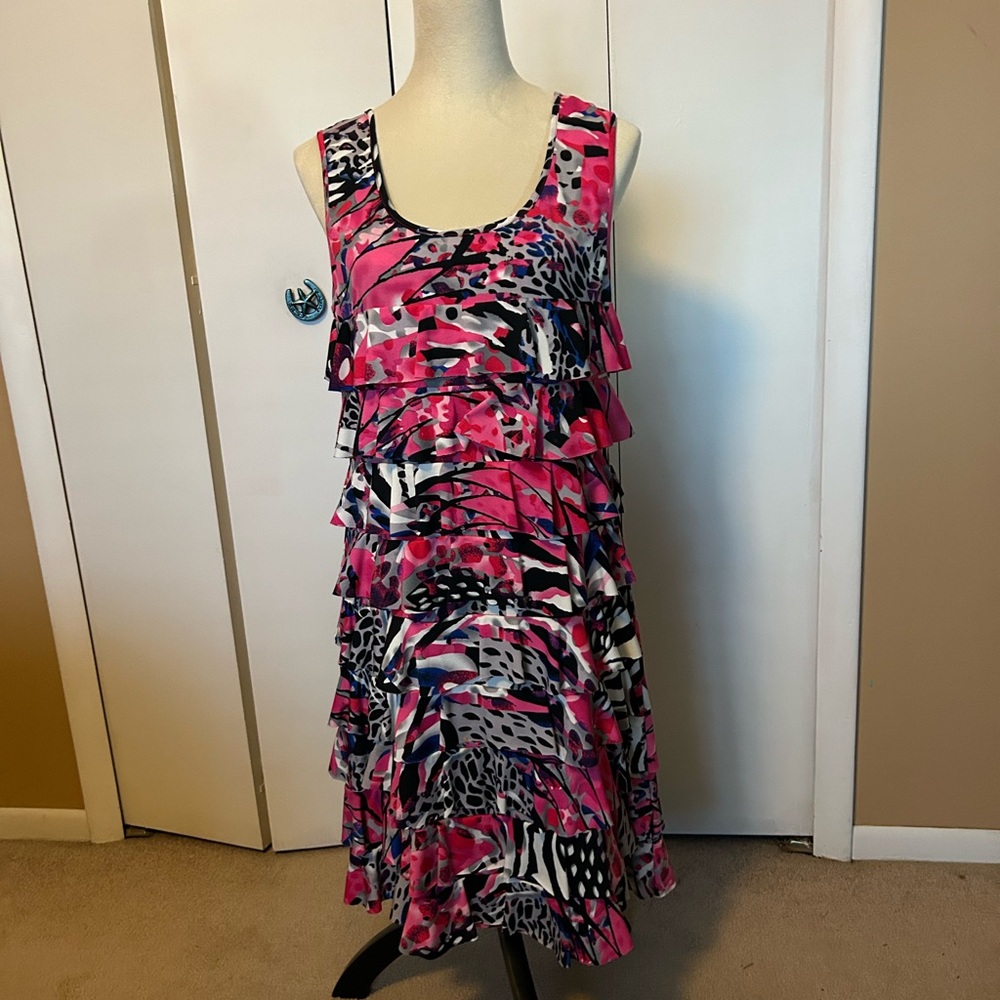 Sleeveless Pink Multicolor Ruffle Dress